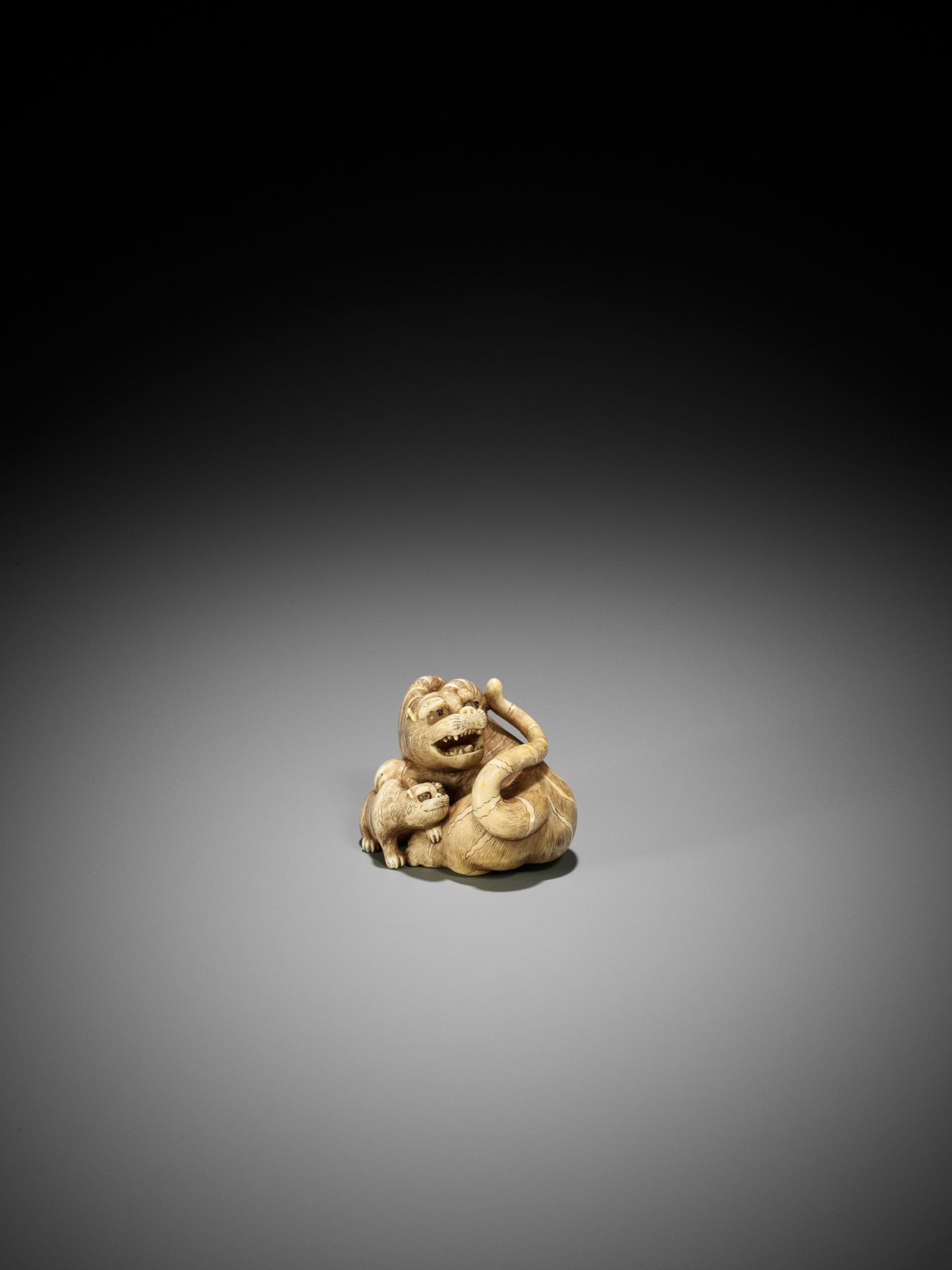 RANICHI: A SUPERB IVORY NETSUKE OF A TIGRESS WITH CUB - Bild 2 aus 13