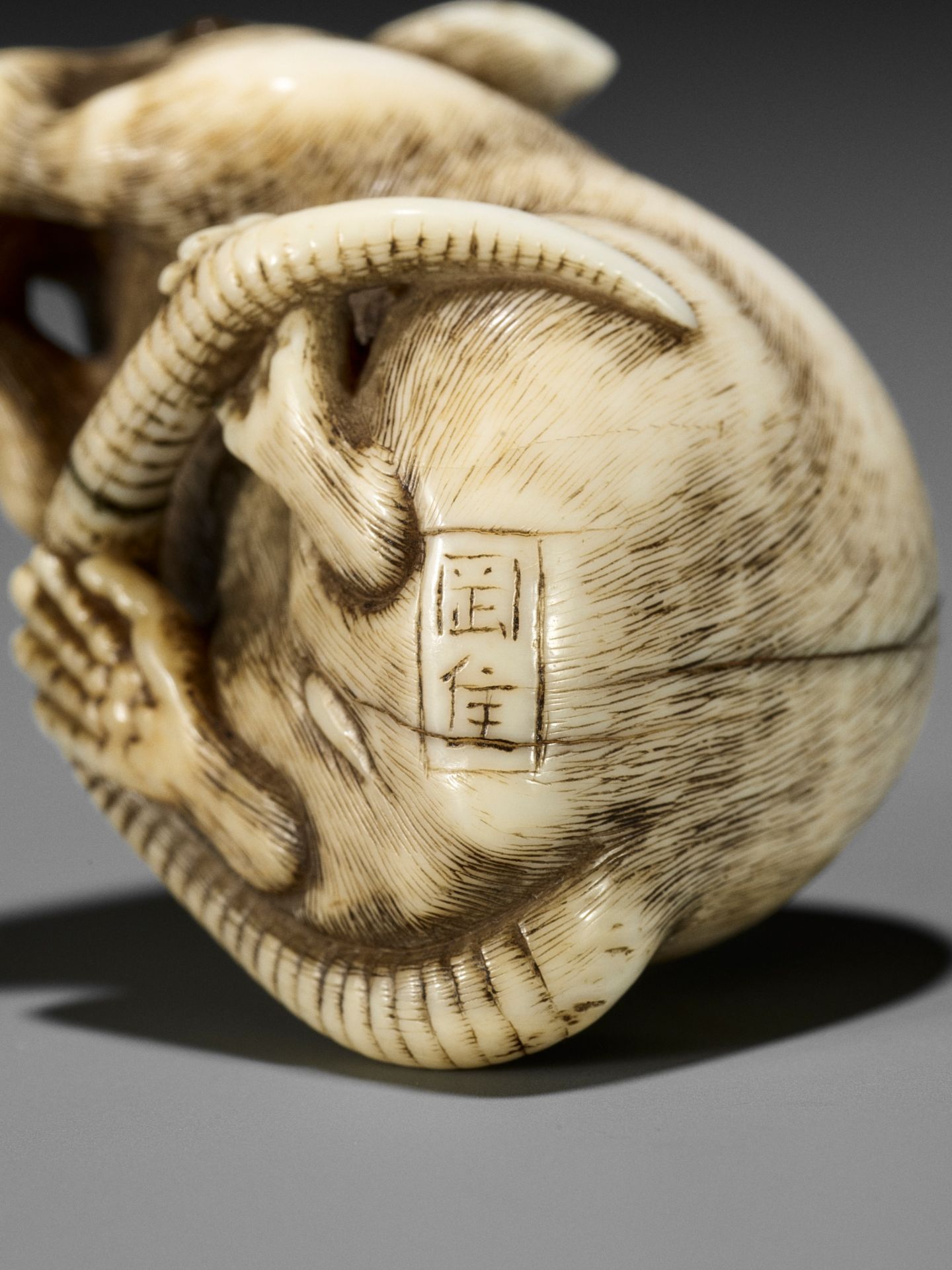 OKATORI: A SUPERB IVORY NETSUKE OF A RAT EATING A FRUIT - Bild 13 aus 15