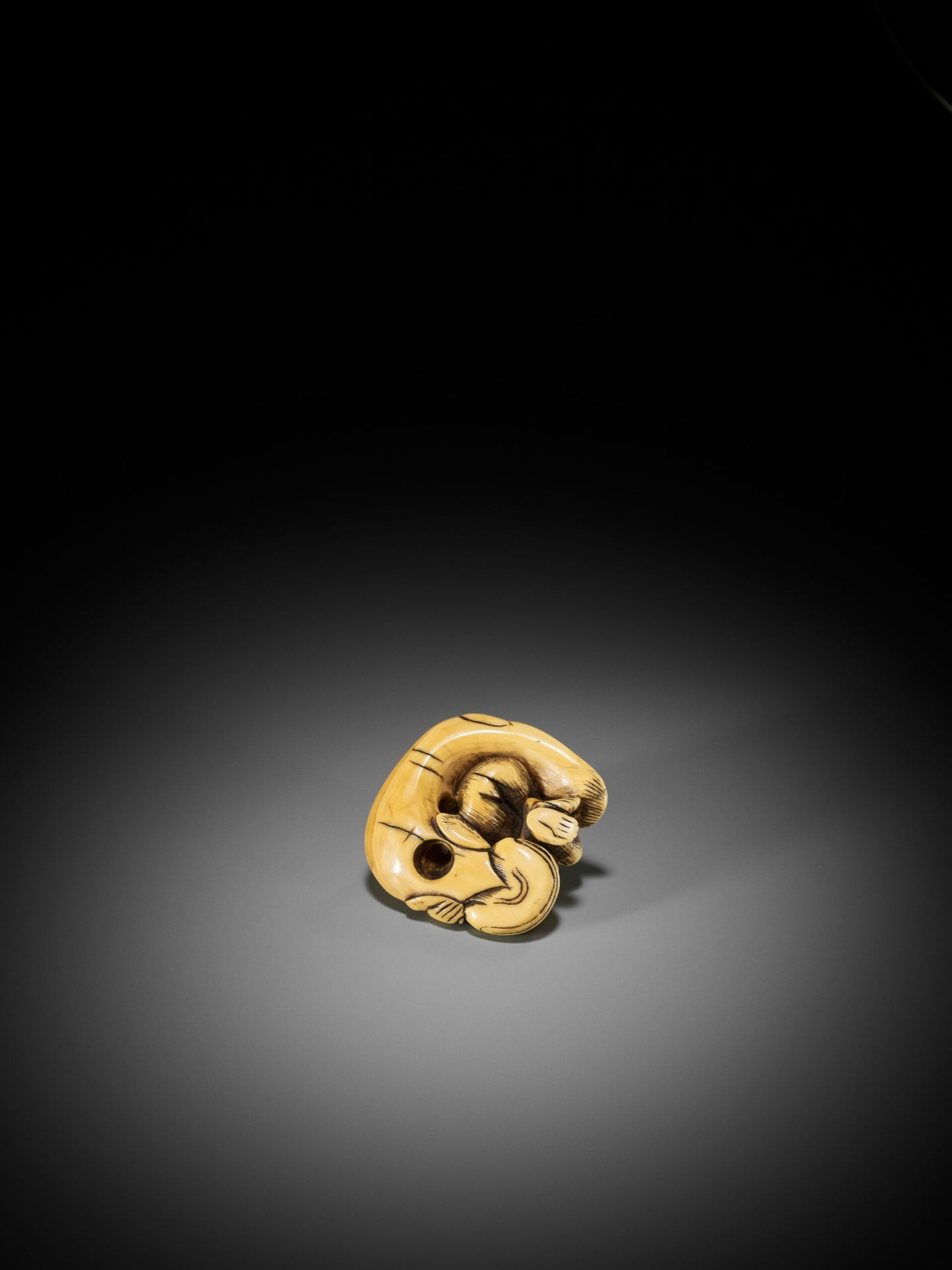 AN IVORY NETSUKE OF A MONKEY AND GIANT NAMAZU (EARTHQUAKE FISH) - Bild 2 aus 10