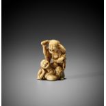 AN IVORY NETSUKE OF TWO SAGES