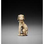 AN IVORY NETSUKE OF A EUROPEAN DOG