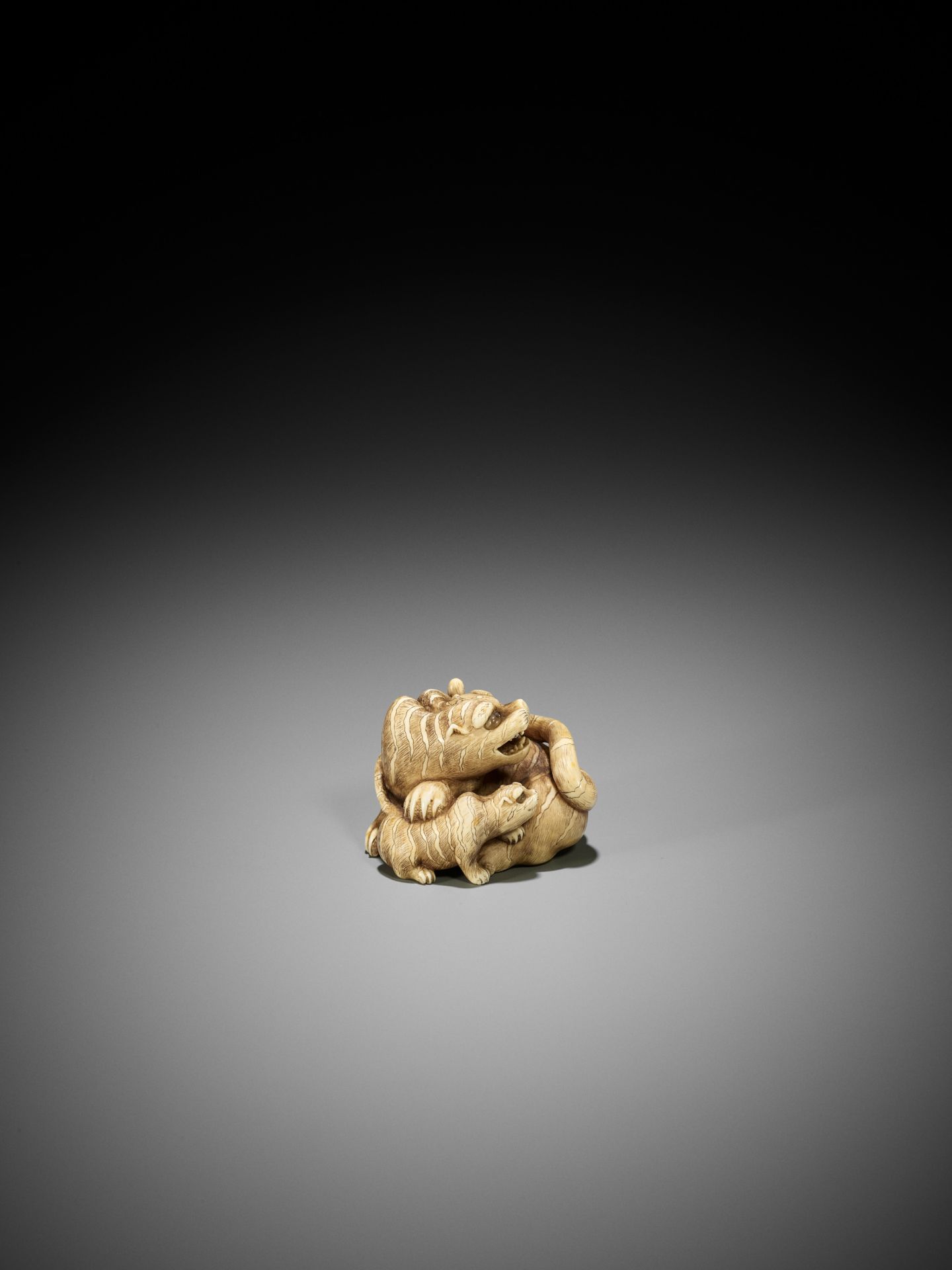 RANICHI: A SUPERB IVORY NETSUKE OF A TIGRESS WITH CUB - Bild 3 aus 13