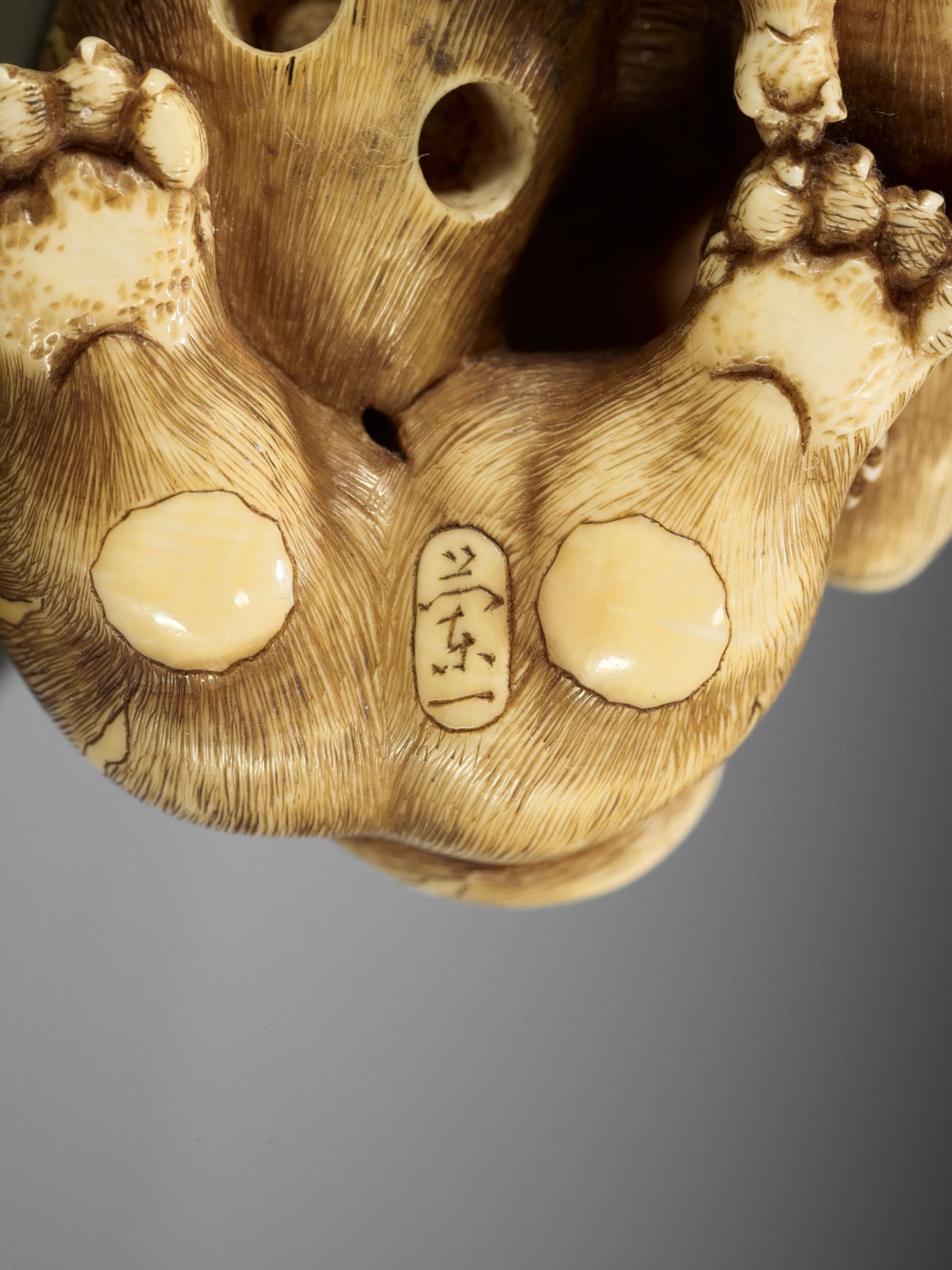 RANICHI: A SUPERB IVORY NETSUKE OF A TIGRESS WITH CUB - Bild 11 aus 13