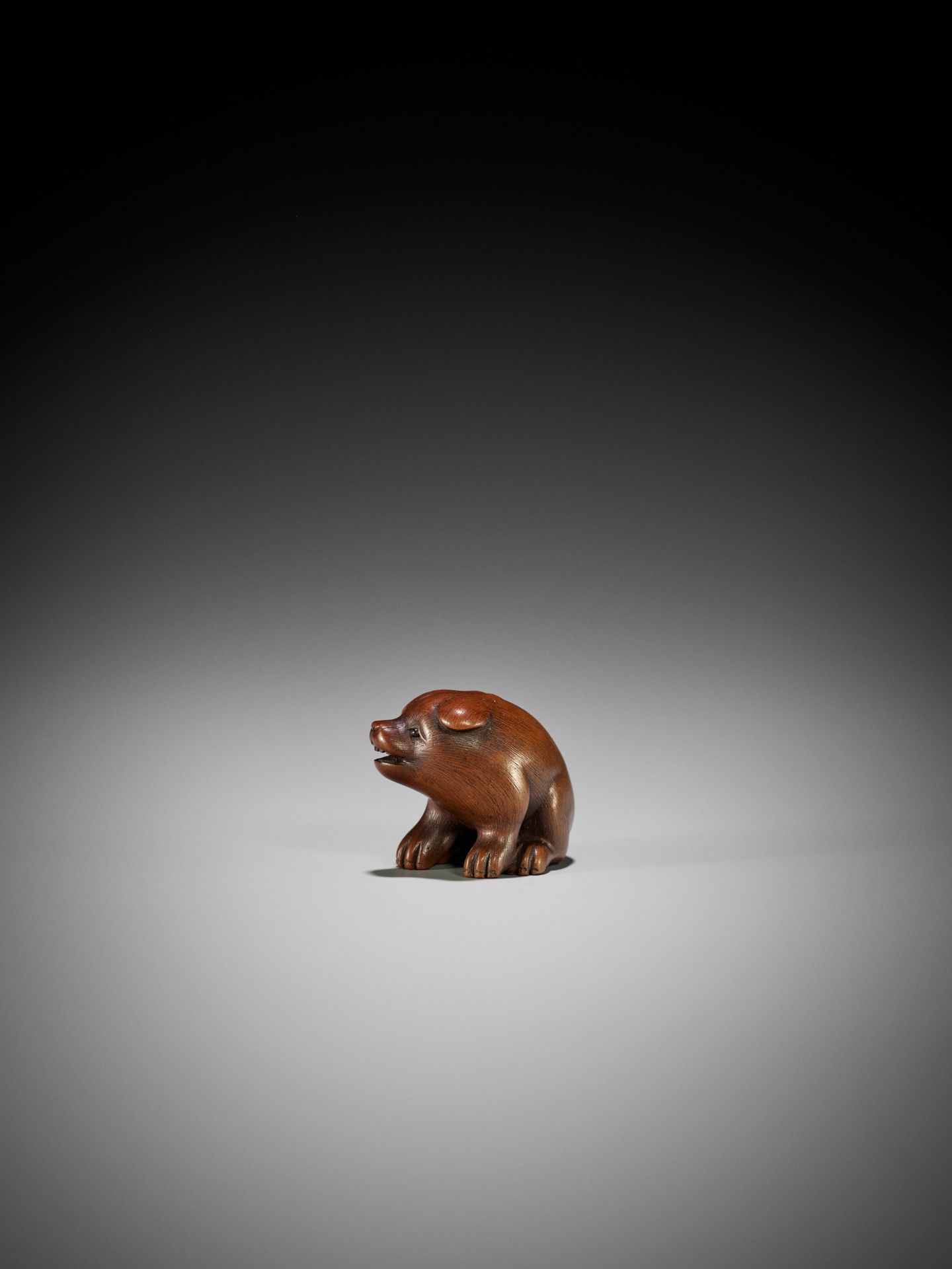 RANTEI: A FINE WOOD NETSUKE OF A PUPPY - Bild 5 aus 8