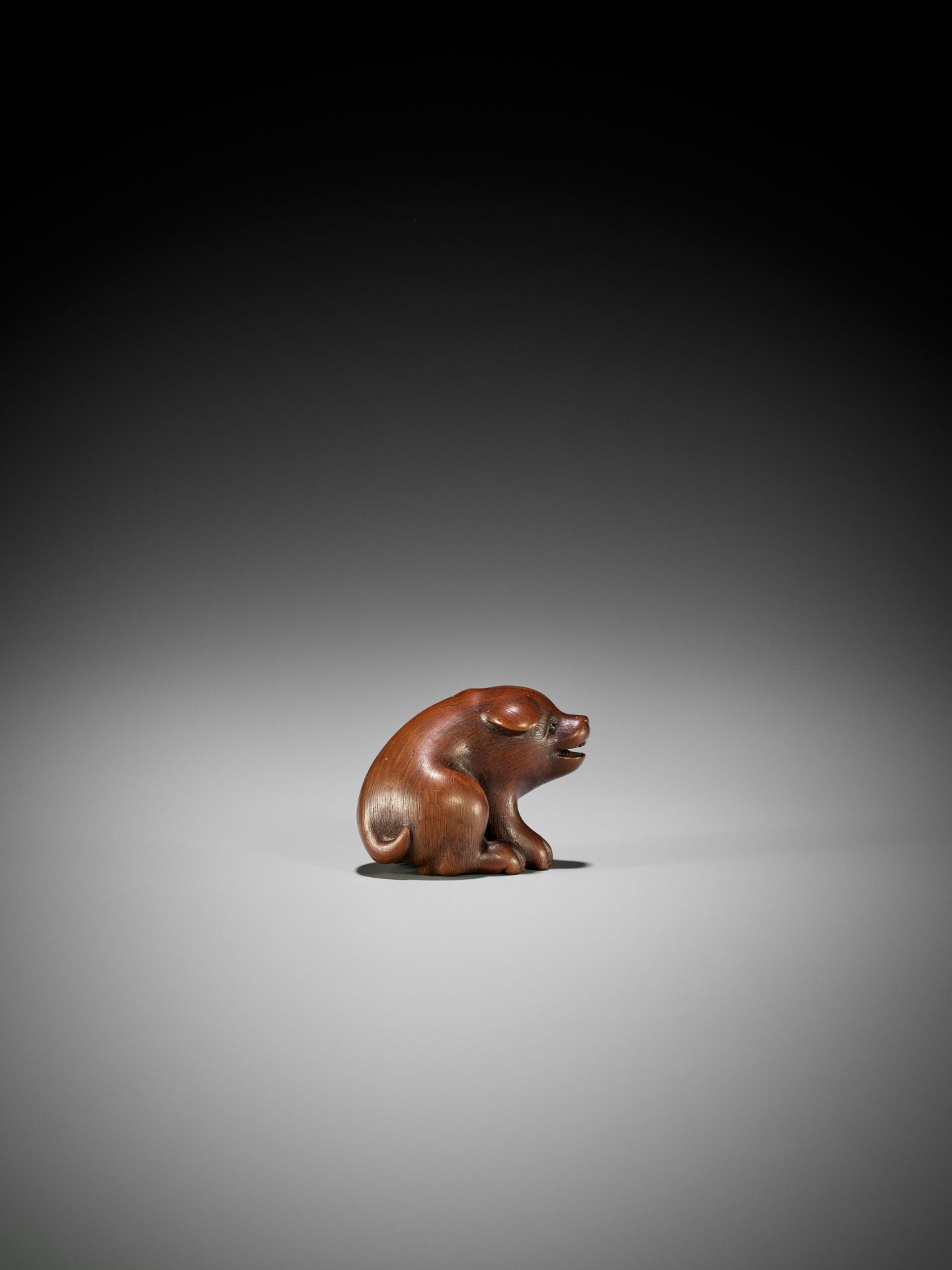 RANTEI: A FINE WOOD NETSUKE OF A PUPPY - Bild 2 aus 8