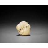 TADAMITSU: AN IVORY NETSUKE OF TWO CHICKS