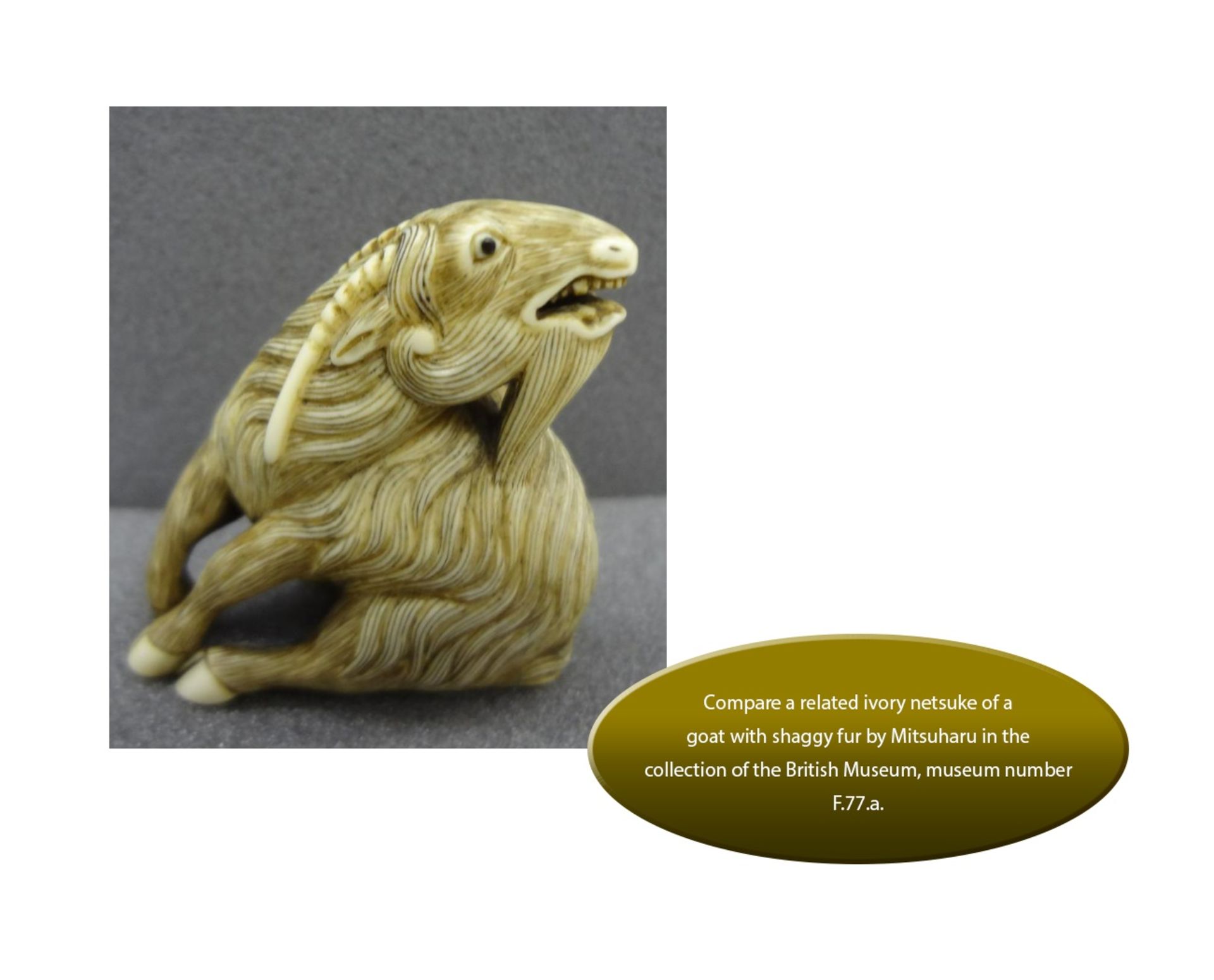 A VERY RARE IVORY NETSUKE OF A KIRIN GOAT, ATTRIBUTED TO MITSUHARU - Bild 15 aus 15