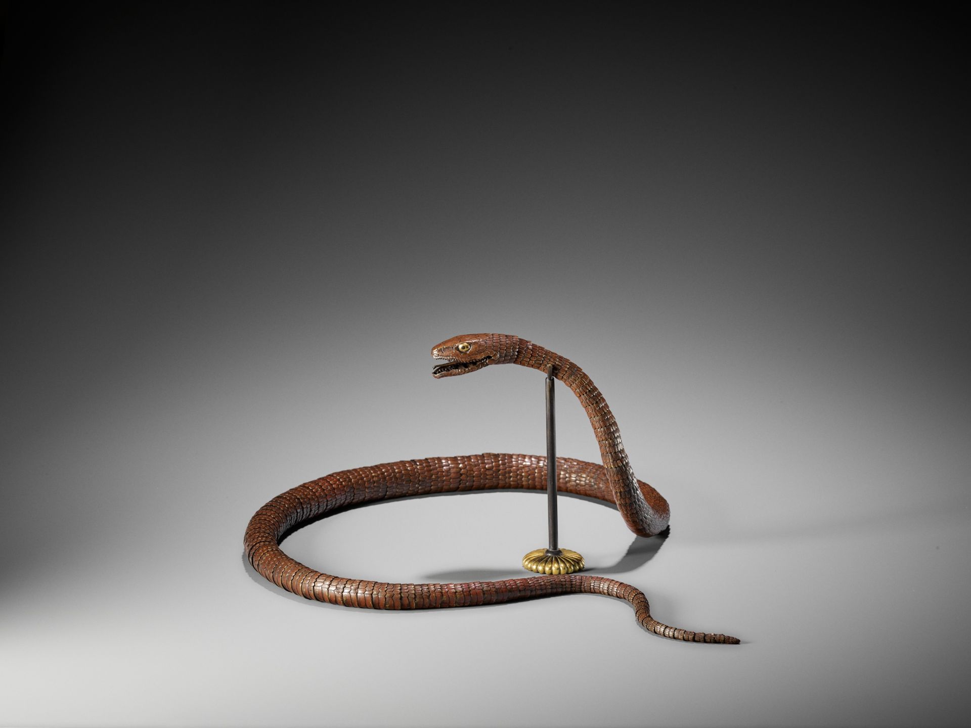 A RARE AND IMPRESSIVE PATINATED BRONZE ARTICULATED MODEL OF A SNAKE - Image 5 of 7