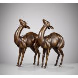 A PAIR OF FINE BRONZE OKIMONO OF DEER