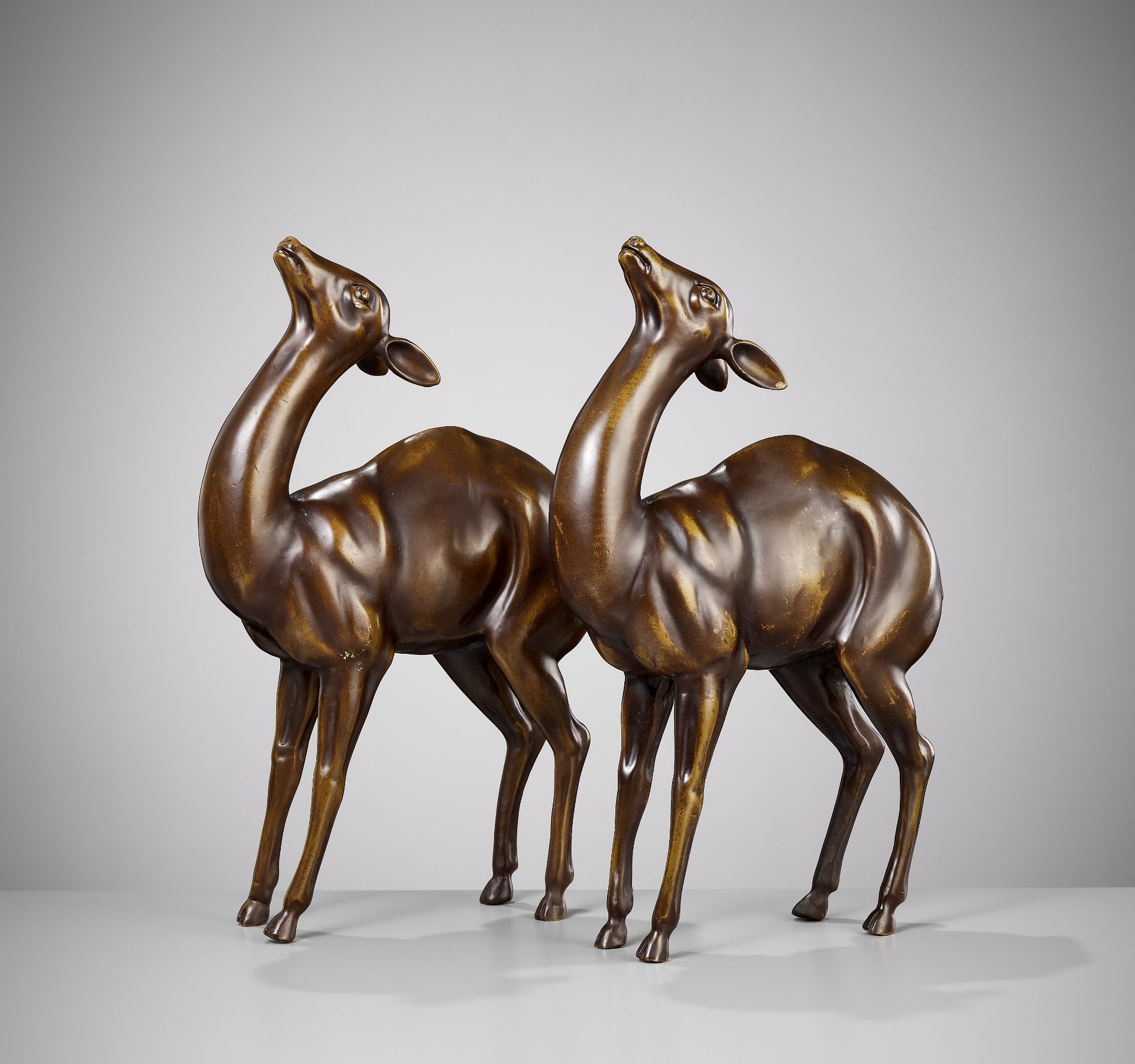 A PAIR OF FINE BRONZE OKIMONO OF DEER