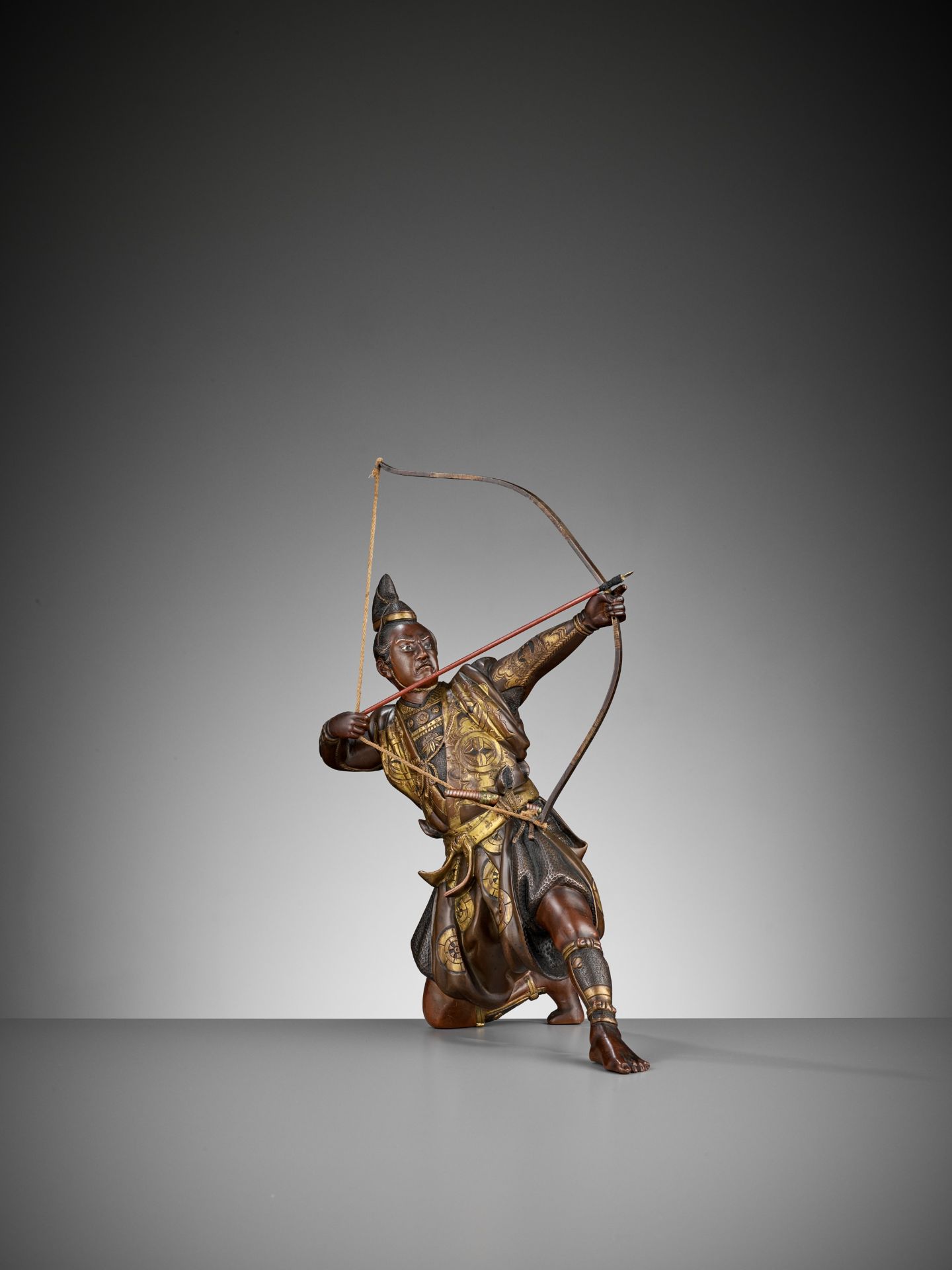 KOICHI: A PARCEL GILT BRONZE FIGURE OF AN ARCHER - Image 4 of 11