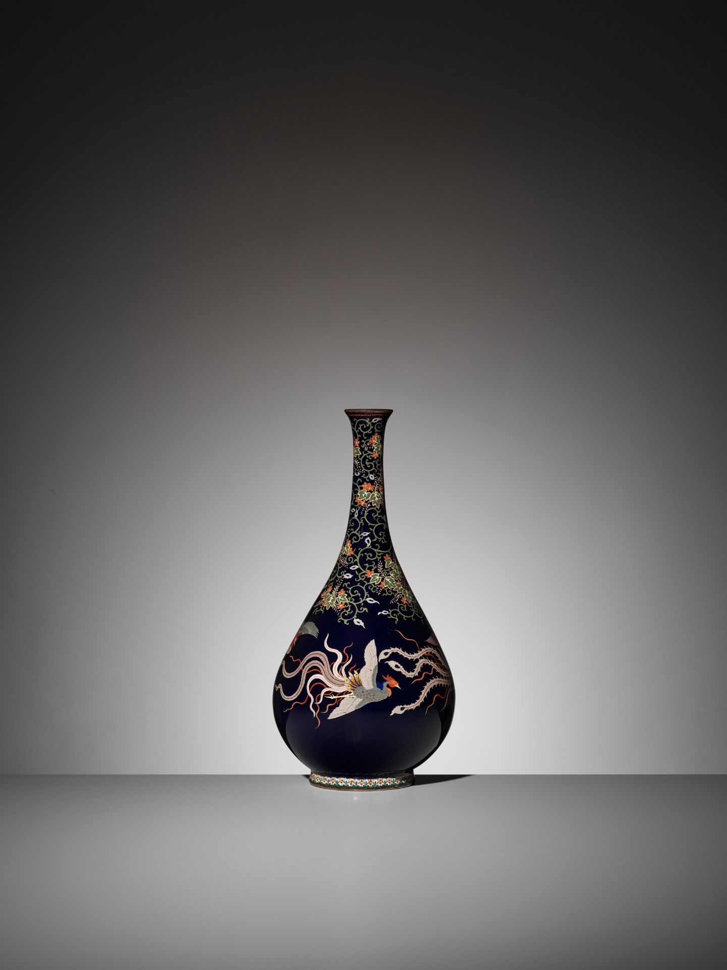 A SUPERB MIDNIGHT-BLUE CLOISONNÃ‰ VASE DEPICTING HO-O BIRDS AND KIRI LEAVES - Image 5 of 9