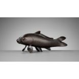 OSHIMA JOUN: A SUPERB BRONZE OKIMONO OF A CARP