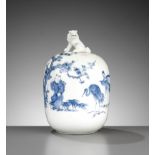 A LARGE HIRADO PORCELAIN OVOID WATER JAR (MIZUSASHI) AND COVER