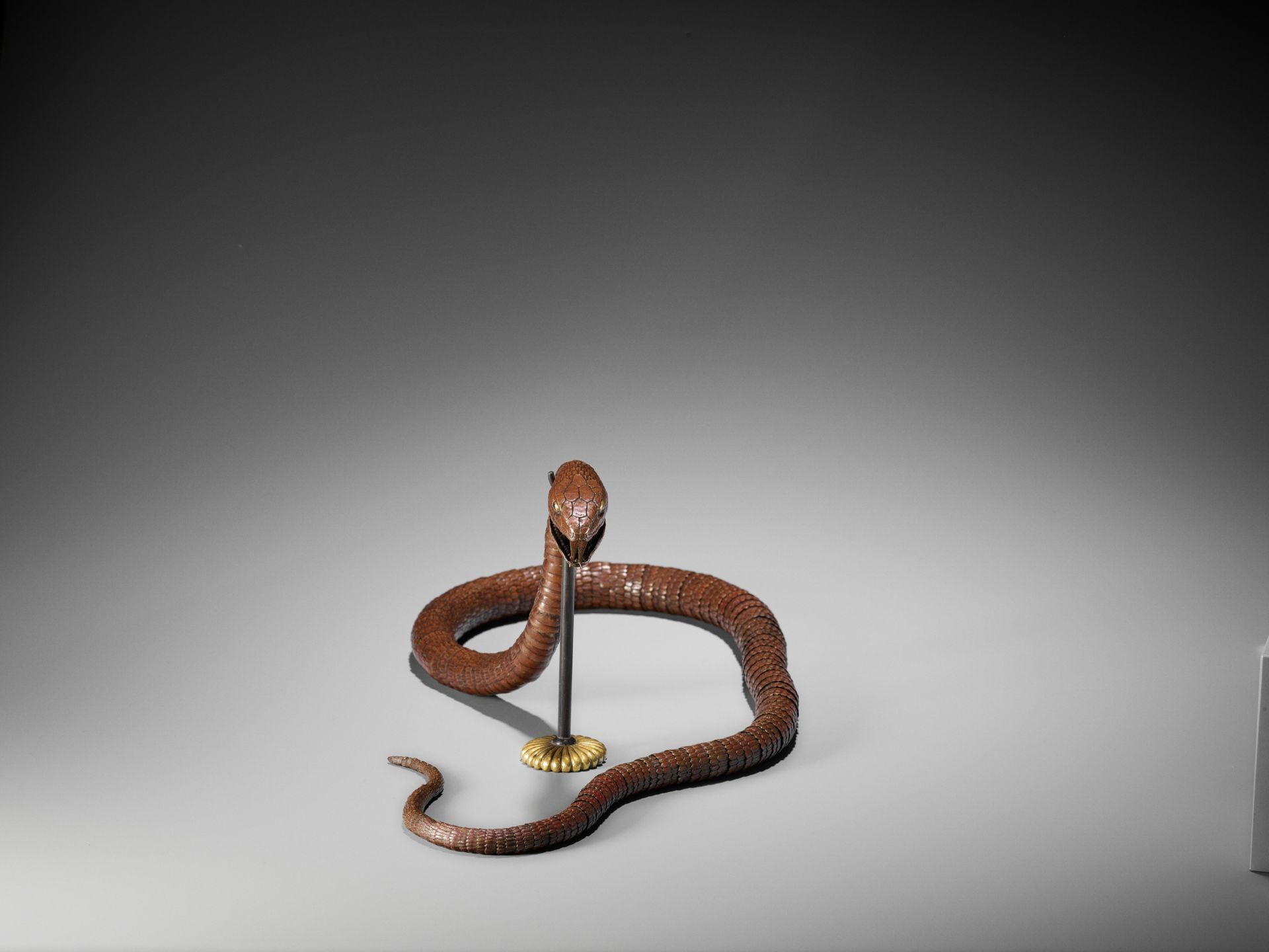 A RARE AND IMPRESSIVE PATINATED BRONZE ARTICULATED MODEL OF A SNAKE - Image 4 of 7