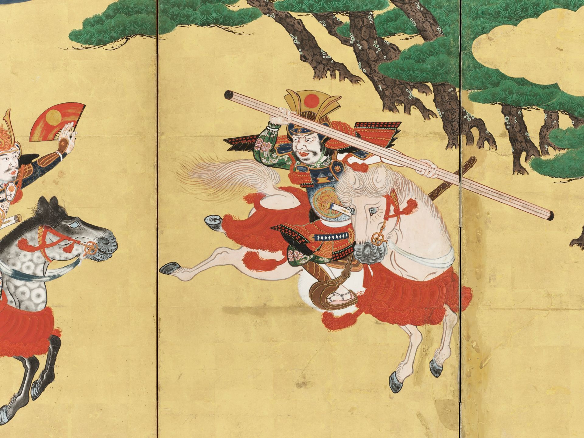 HOGEN KIJOKUNI: A SIX-PANEL BYOBU SCREEN DEPICTING A SCENE FROM THE BATTLE OF ICHINOTANI - Image 5 of 6