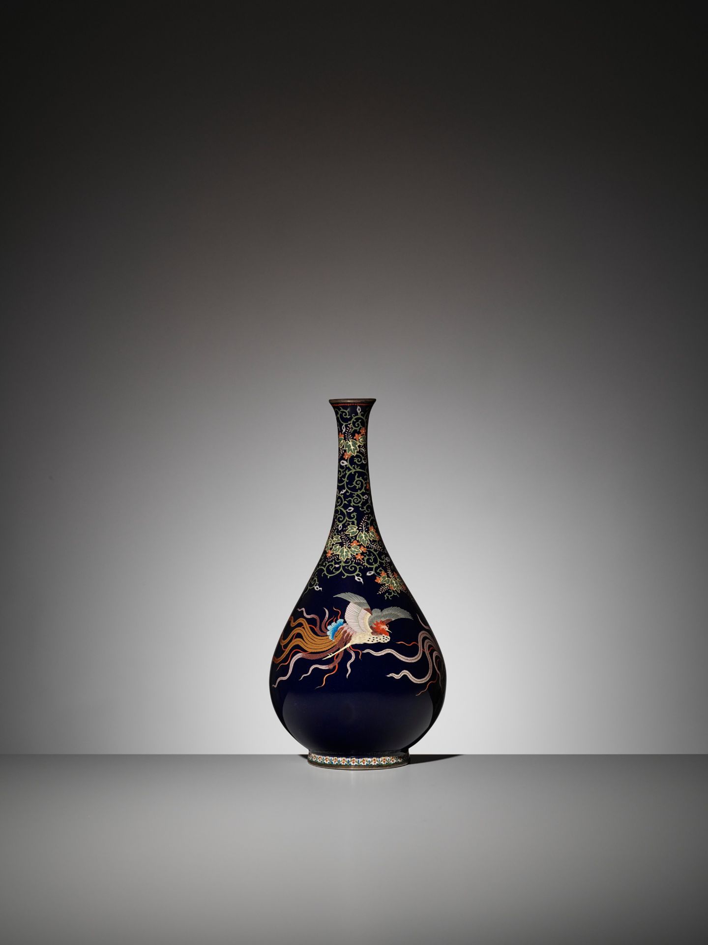 A SUPERB MIDNIGHT-BLUE CLOISONNÃ‰ VASE DEPICTING HO-O BIRDS AND KIRI LEAVES - Image 2 of 9