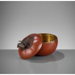 A BRONZE PERSIMMON-FORM INCENSE BOX AND COVER