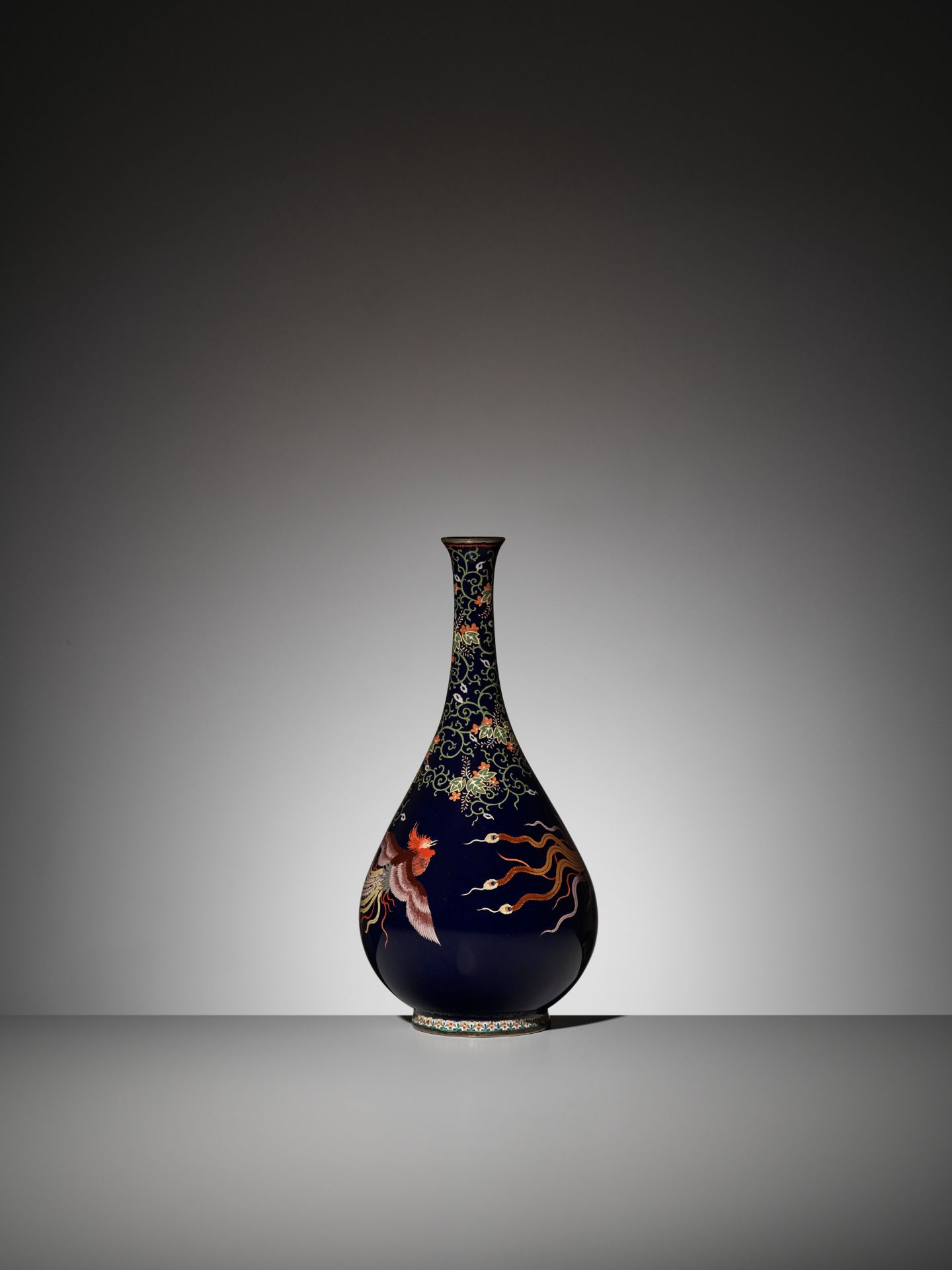 A SUPERB MIDNIGHT-BLUE CLOISONNÃ‰ VASE DEPICTING HO-O BIRDS AND KIRI LEAVES - Image 7 of 9