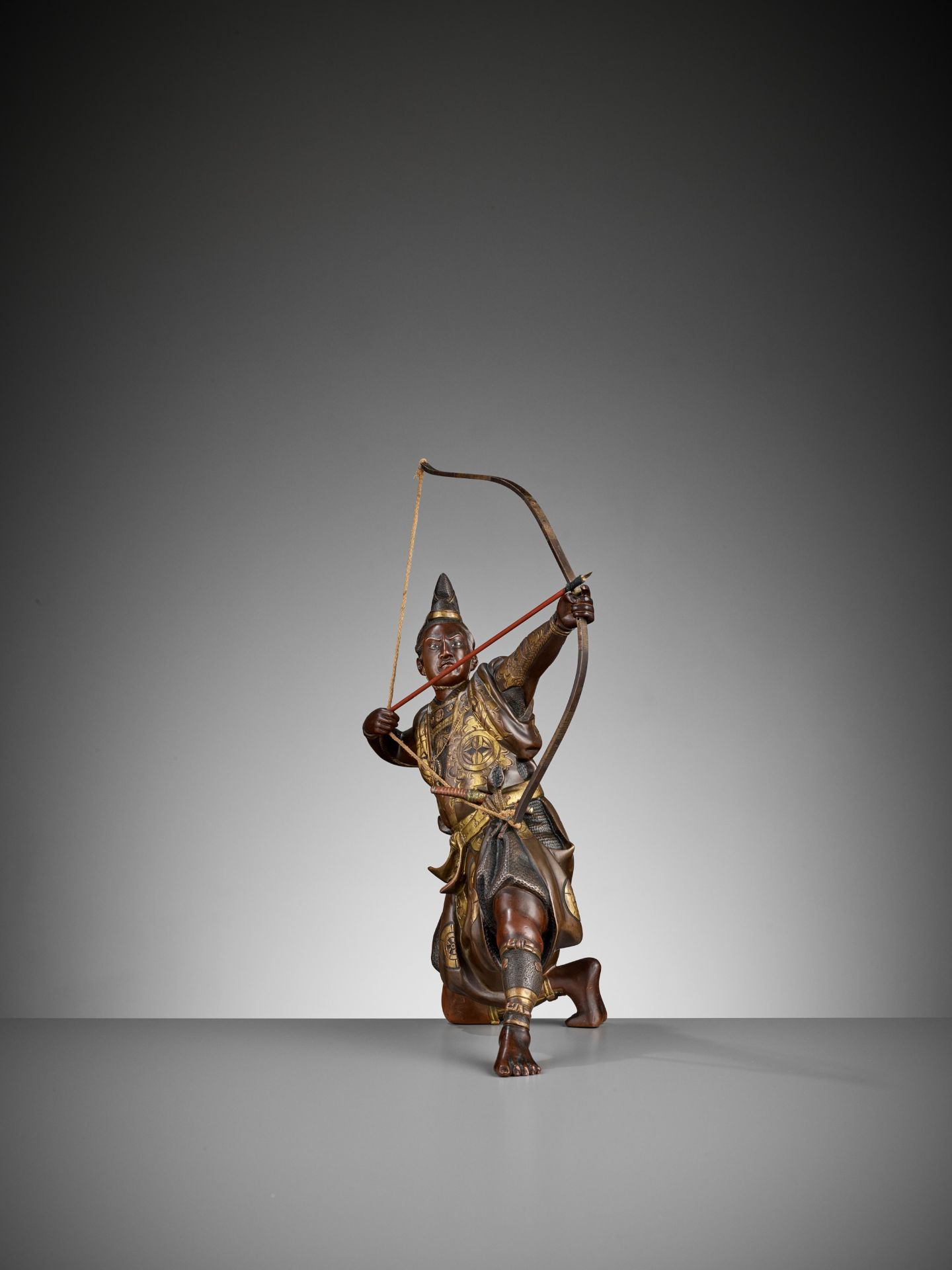 KOICHI: A PARCEL GILT BRONZE FIGURE OF AN ARCHER - Image 5 of 11