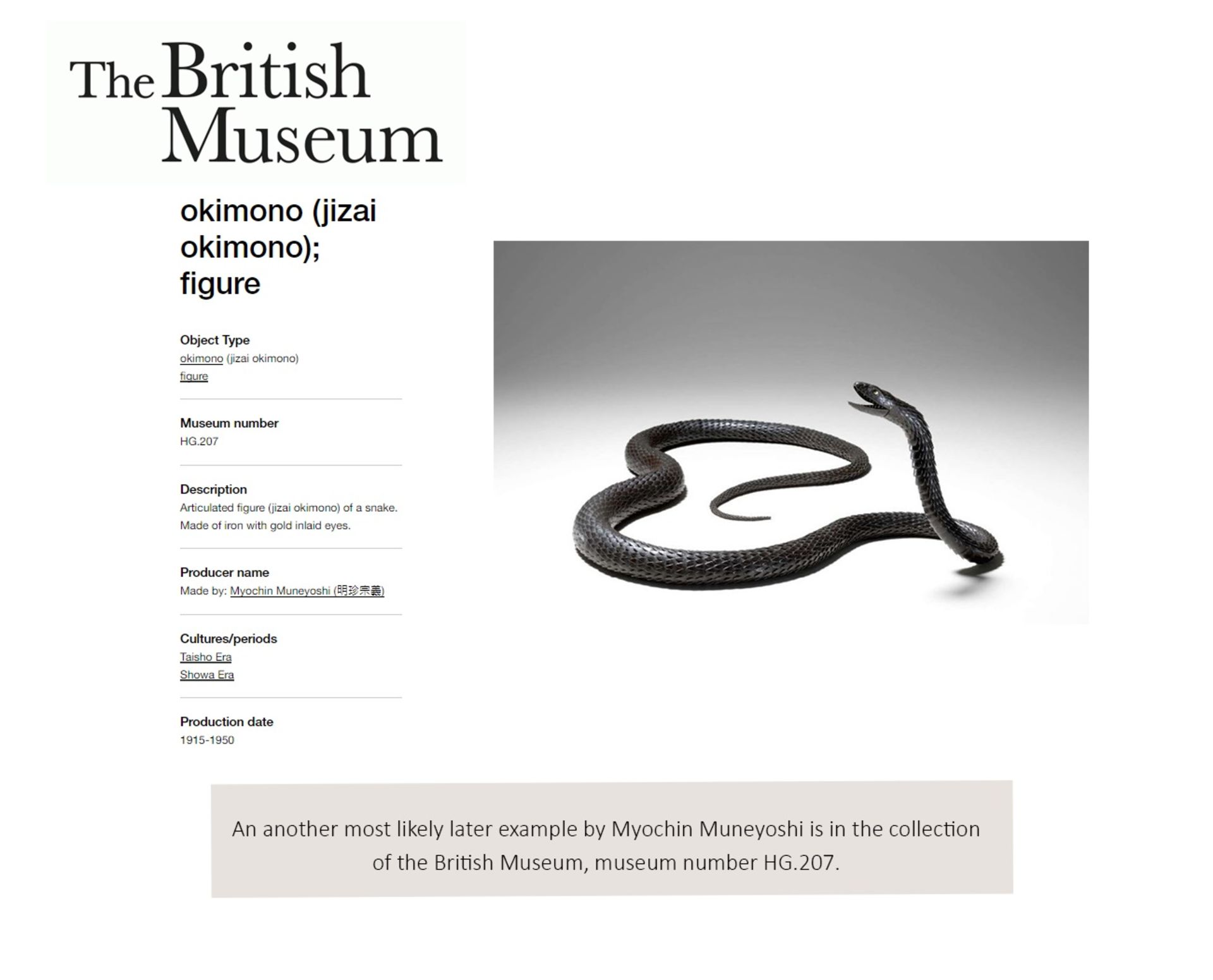 MYOCHIN MUNEKAZU: A SUPERB IRON ARTICULATED MODEL OF A SNAKE - Image 13 of 13