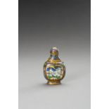 A CLOISONNE SNUFF BOTTLE WITH CRANES