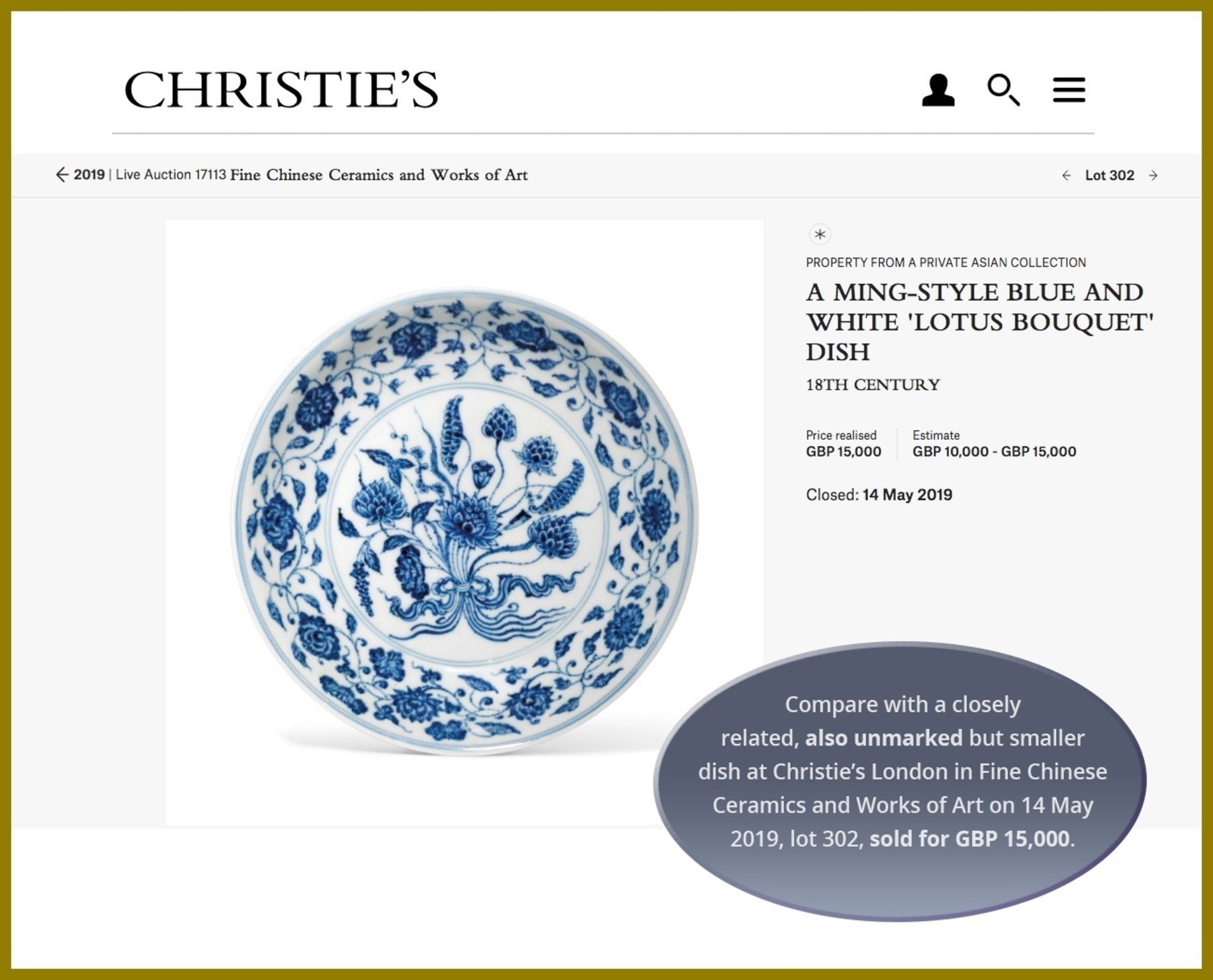 A MING-STYLE BLUE AND WHITE 'LOTUS BOUQUET' DISH, 18TH CENTURY - Image 4 of 8