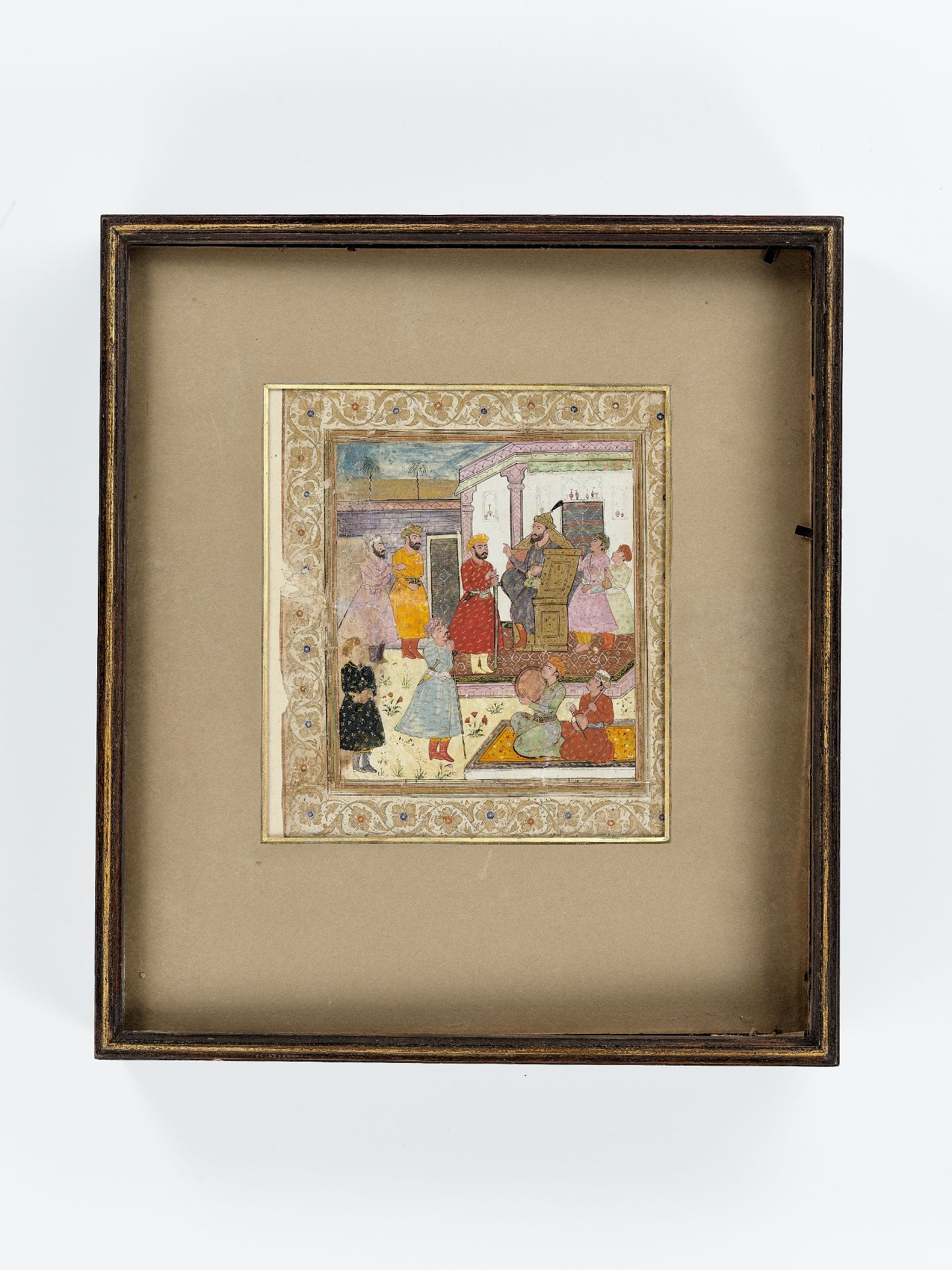 AN EARLY INDIAN MINIATURE PAINTING OF A COURTIER PETITIONING A RULER - Image 9 of 10