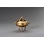 A 'CHERRY BLOSSOMS' GILT BRONZE TRIPOD CENSER