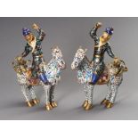 A PAIR OF CLOISONNE ENAMEL PERSIAN EQUESTRIANS, 20TH CENTURY