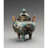 A CLOISONNE ENAMEL TRIPOD CENSER, LATE QING DYNASTY