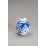 A BLUE AND WHITE GINGER JAR WITH COVER