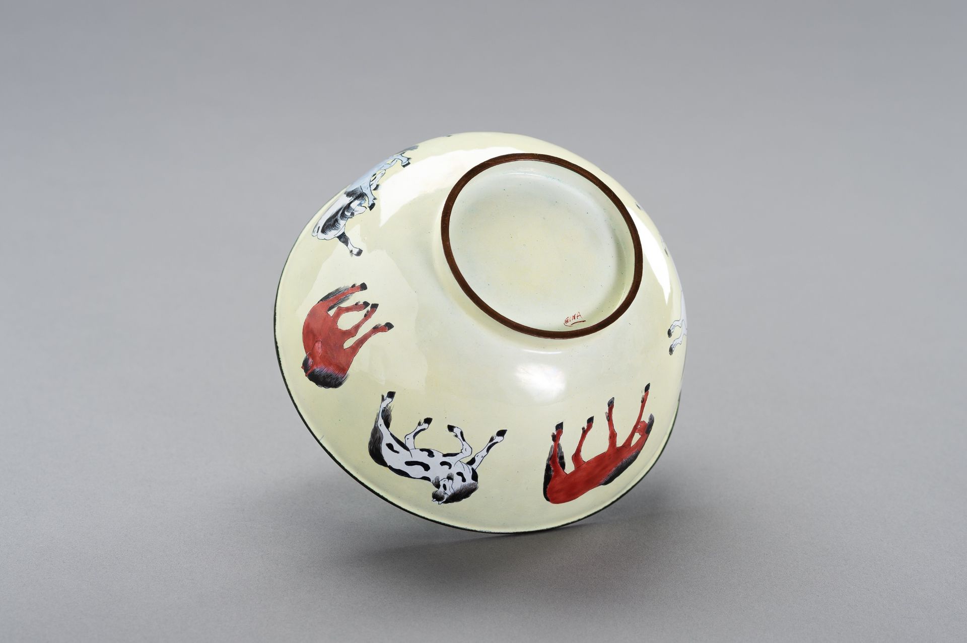 AN ENAMEL ON COPPER 'WANG MU' BOWL - Image 8 of 9