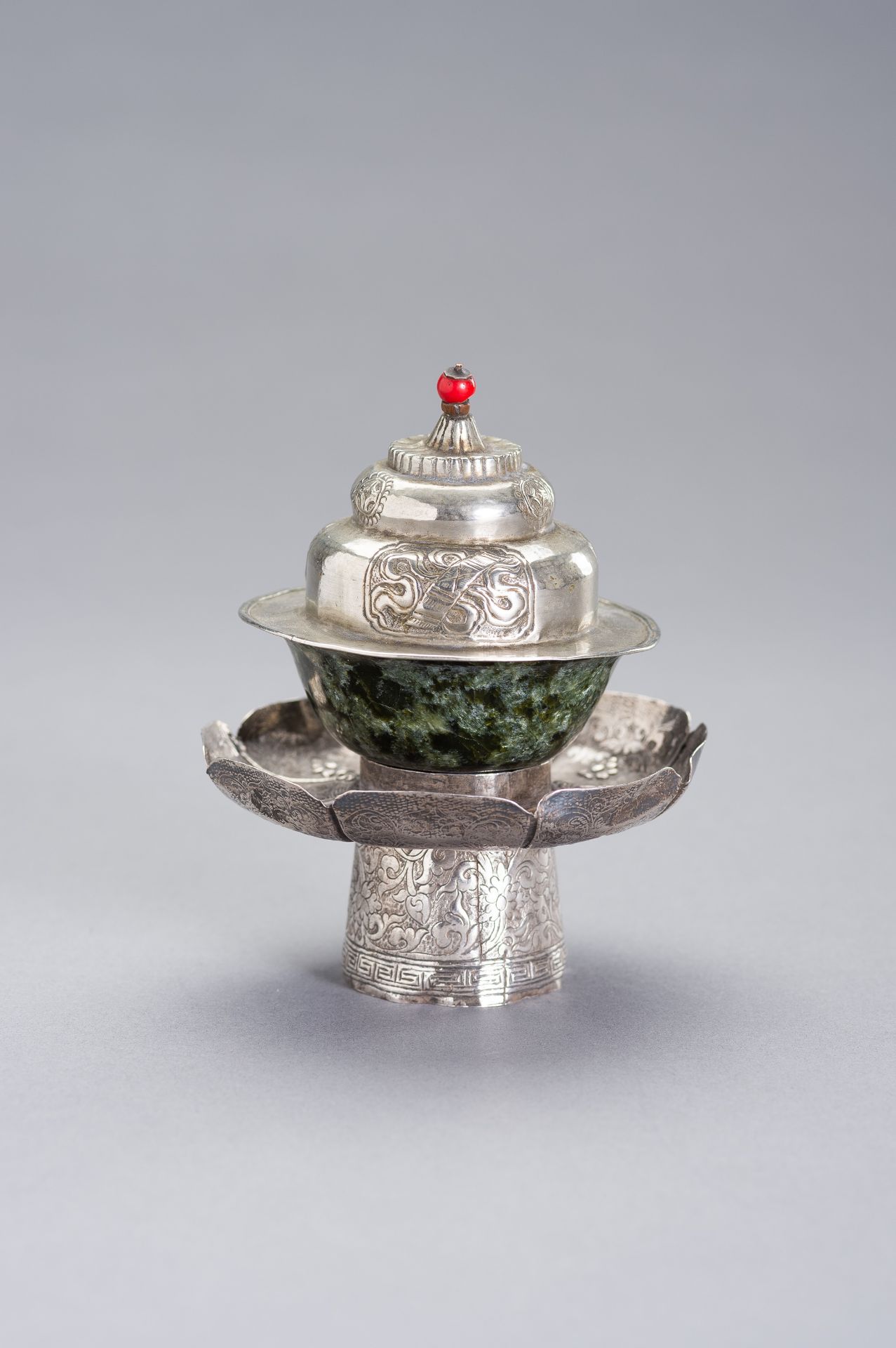 A SILVER AND JADE BUTTER TEA SET - Image 2 of 12