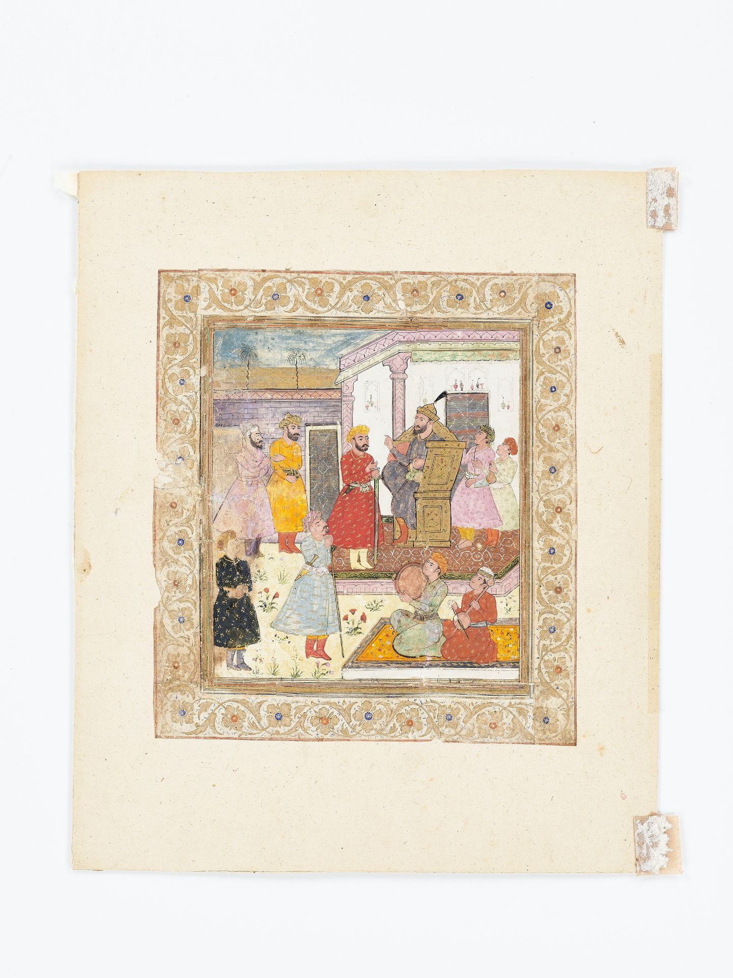 AN EARLY INDIAN MINIATURE PAINTING OF A COURTIER PETITIONING A RULER - Image 7 of 10