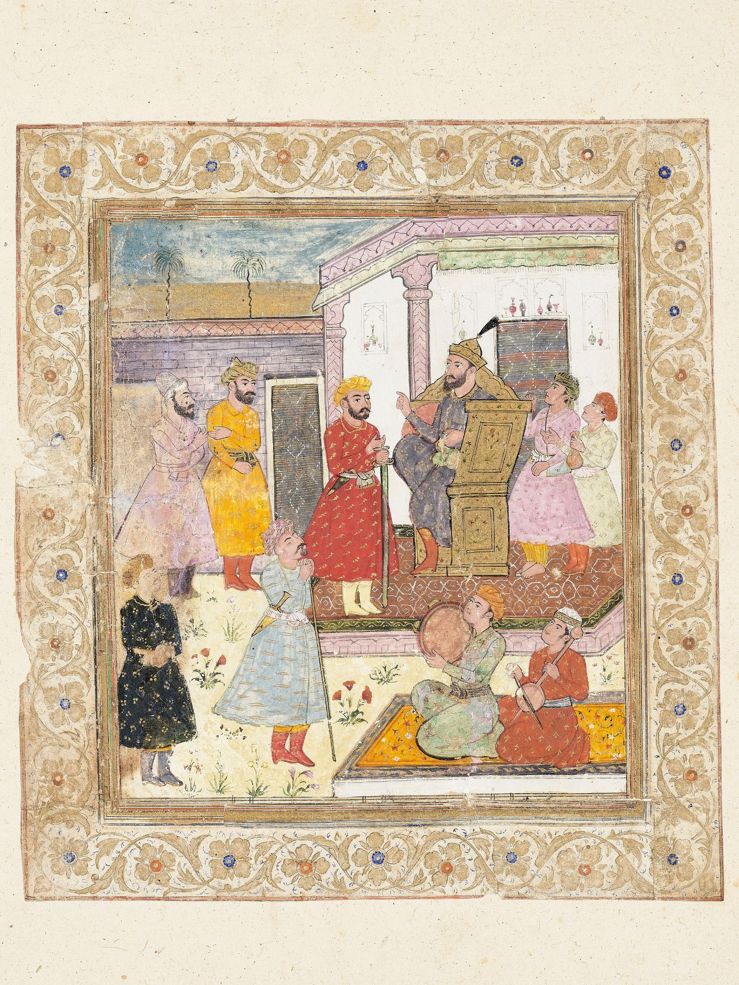 AN EARLY INDIAN MINIATURE PAINTING OF A COURTIER PETITIONING A RULER - Image 4 of 10