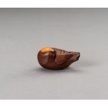 A HIDA SCHOOL ITTOBORI WOOD NETSUKE OF A SPARROW