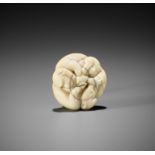 A RARE MARINE TUSK MANJU NETSUKE OF THE SAMBIKI SARU