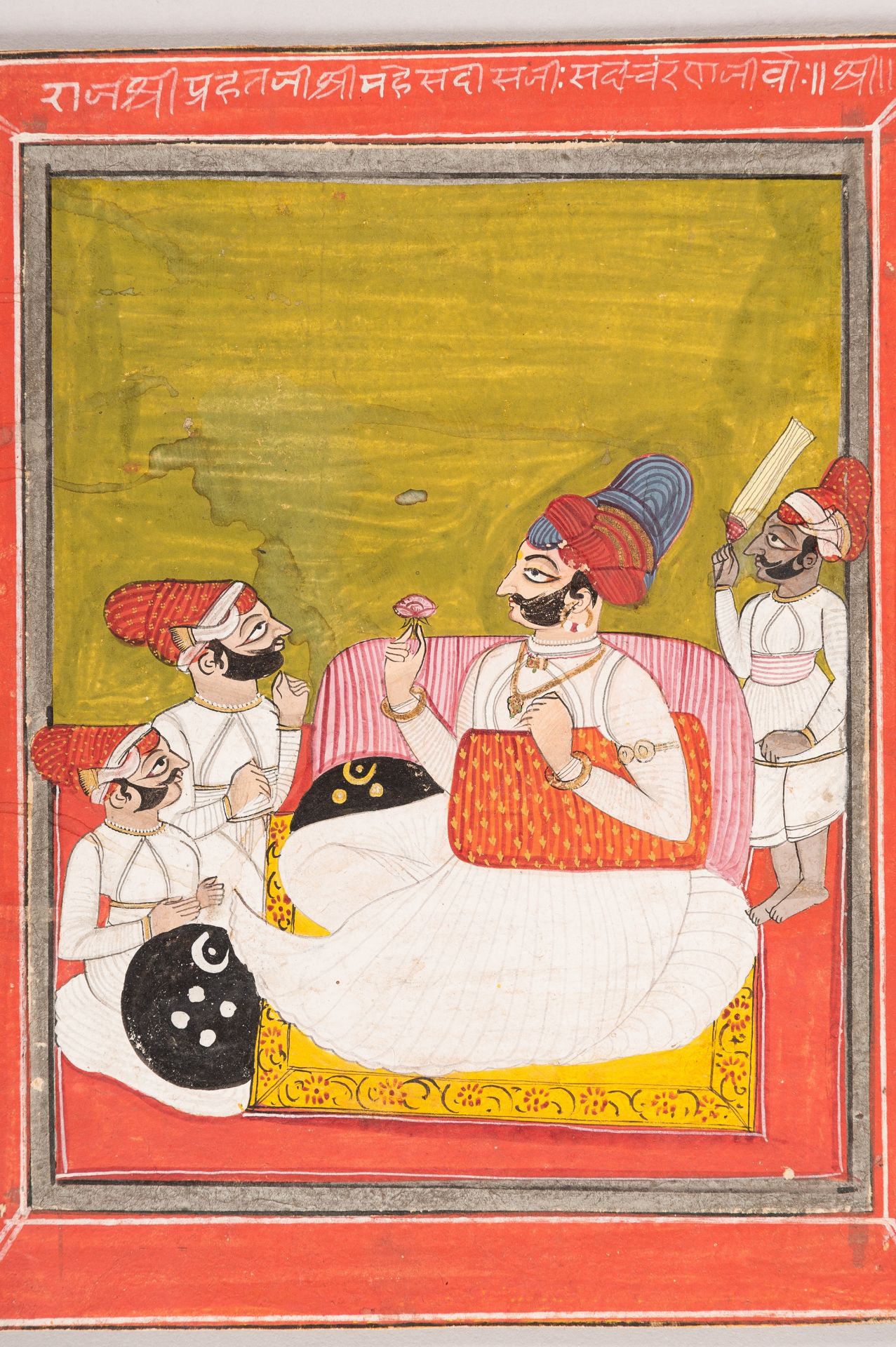 AN INDIAN MINIATURE PAINTING OF A NOBLEMAN WITH ATTENDANTS - Image 4 of 6