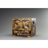 A LACQUERED 'PEONY AND CRANES' WOOD CABINET