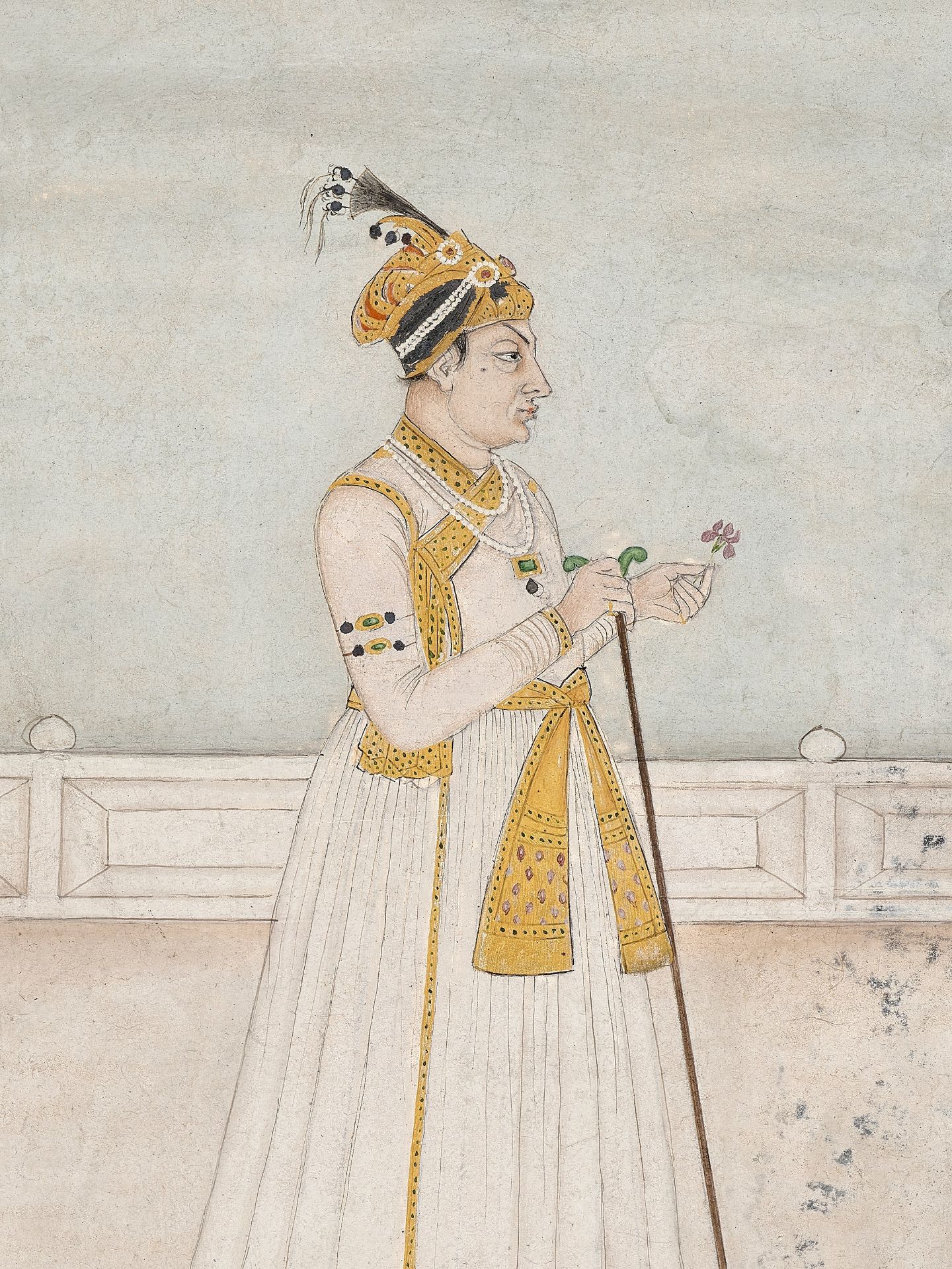 AN INDIAN MINIATURE PAINTING OF A MUGHAL COURTIER - Image 2 of 9