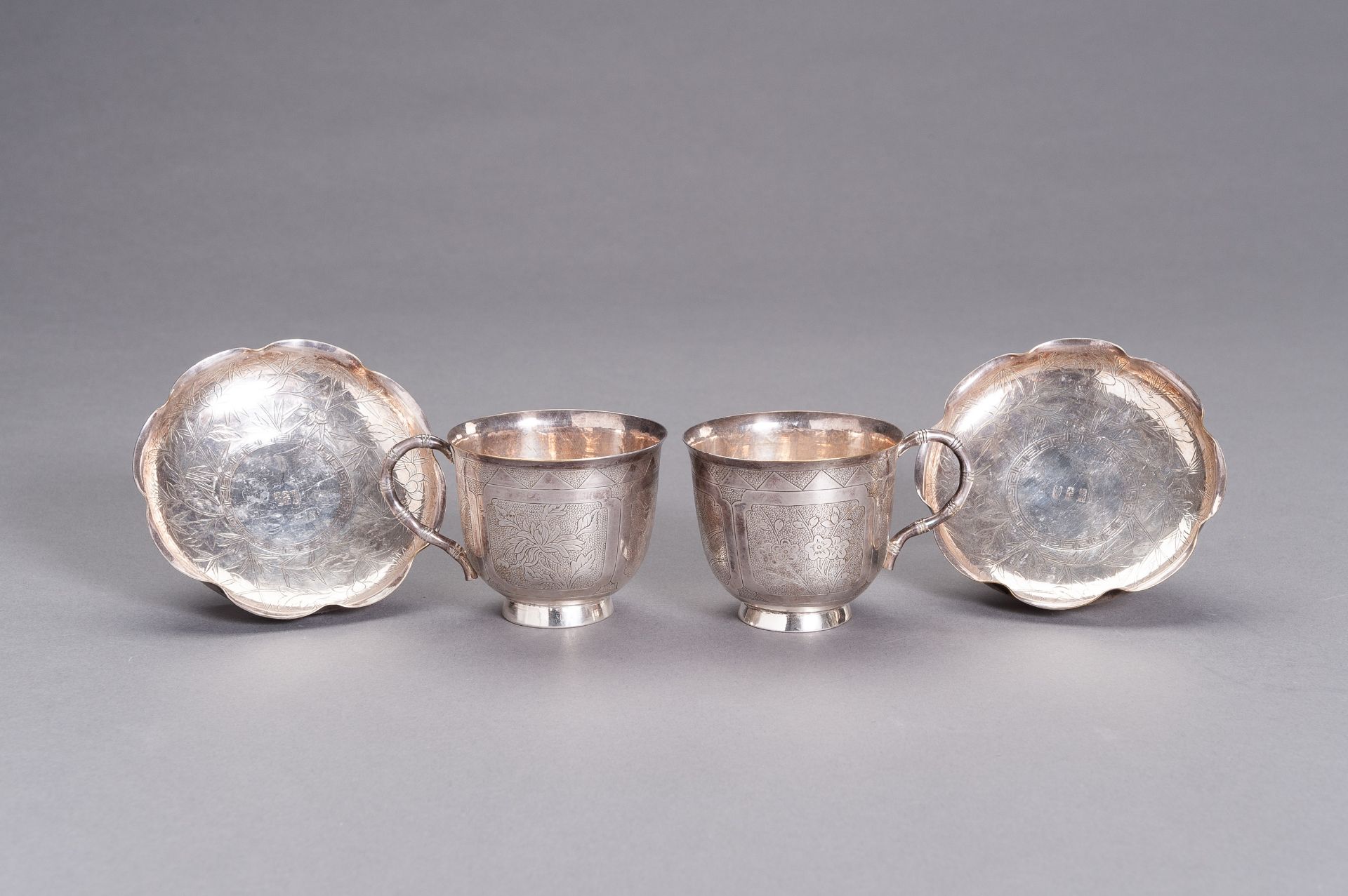 A PAIR OF SILVER CUPS WITH MATCHING SAUCERS - Image 7 of 10