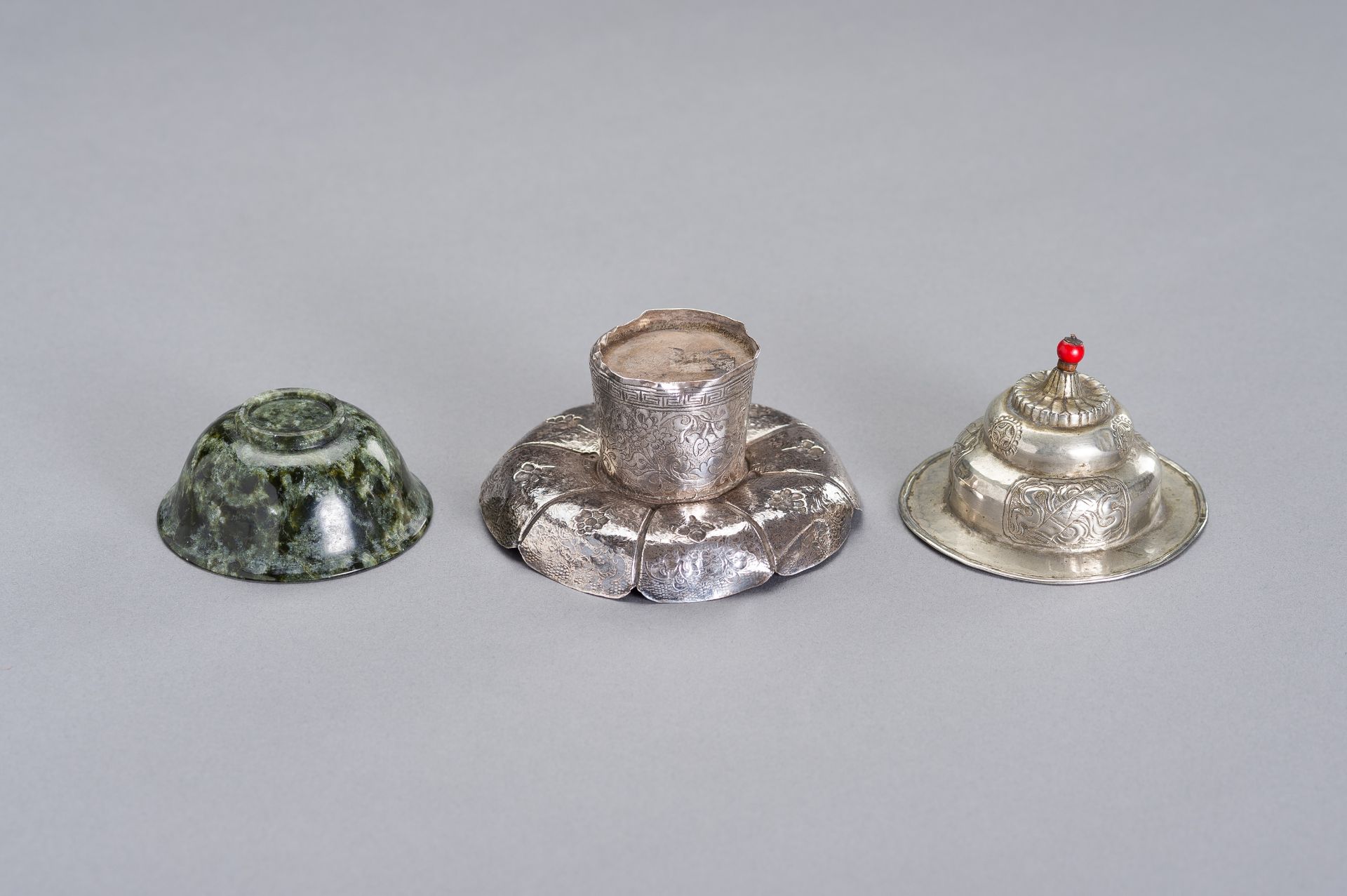 A SILVER AND JADE BUTTER TEA SET - Image 11 of 12