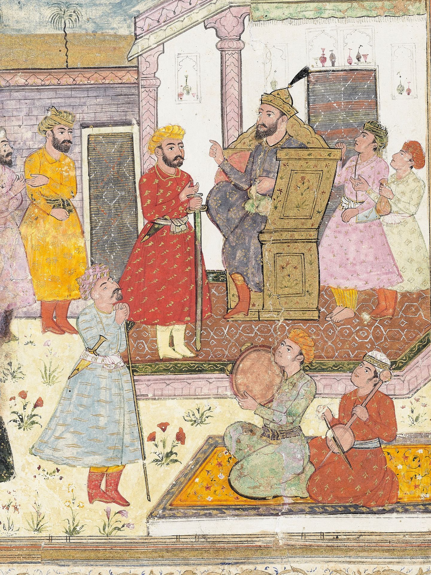 AN EARLY INDIAN MINIATURE PAINTING OF A COURTIER PETITIONING A RULER - Image 2 of 10