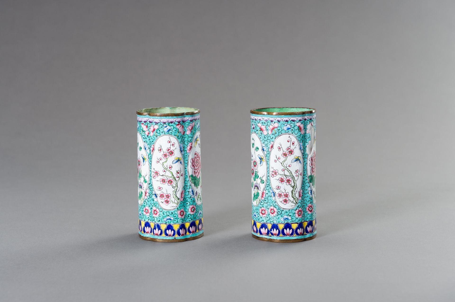 A PAIR OF LOBED CANTON ENAMEL VASES, 1900s - Image 9 of 11