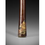 A LACQUERED WOOD SASHI NETSUKE OF TAIRA NO TADANORI UNDERNEATH A CHERRY TREE