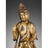 A FINE GILT-WOOD STATUE OF KANNON