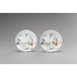 A PAIR OF ENAMELED PORCELAIN DISHES, QING