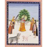 AN INDIAN MINIATURE PAINTING OF KRISHNA WITH THE GOPIS