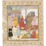 AN EARLY INDIAN MINIATURE PAINTING OF A COURTIER PETITIONING A RULER